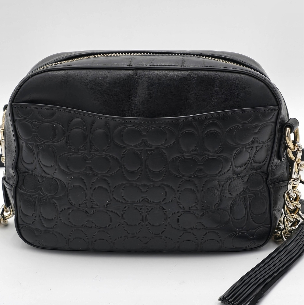 Coach Camera Bag w/ Signature Embossed Leather in Black, EUC - Picture 3 of 15